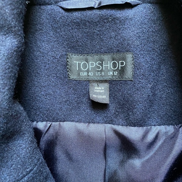 TOPSHOP coat with faux fur. Size US 8. Navy colour. - Picture 8 of 12